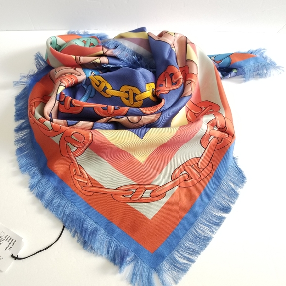 Franco Ferrari Love Chain Print Silk Square Scarf Multicolor - Picture 7 of 7